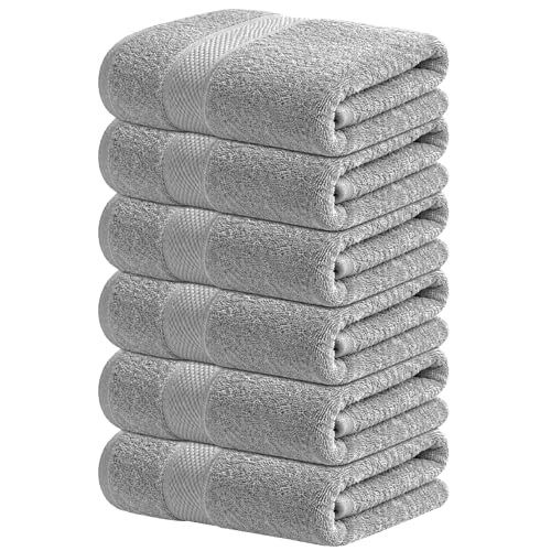 Infinitee Xclusives Gray Hand Towels for Bathroom - Set of 6 (16x28 inches) 600 GSM, 100% Cotton Ultra Soft, Quick Drying, Hotel Quality Hand Towel Set (Charming Grey, Hand Towels)