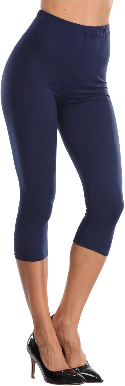 Kotii Women's Soft Capri Leggings 3/4 Cropped Leggings High Waisted Capris Tights - Image 2