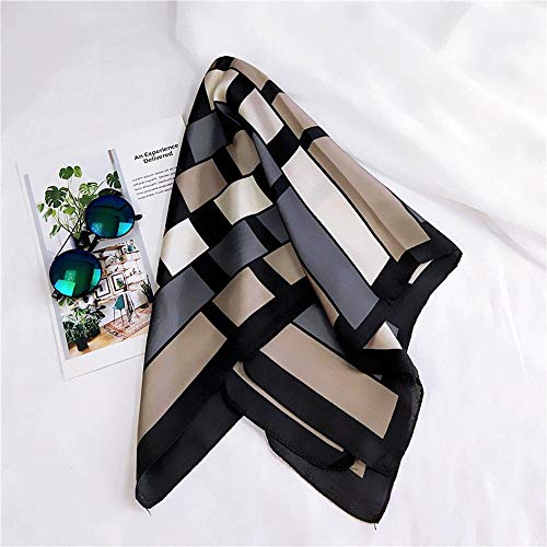 Lenço de Seda Estampa Geométrica Médio Tons de Azul