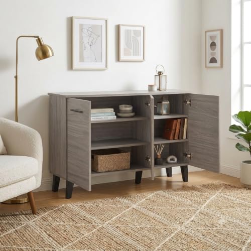 Image of Slate Three Door Engineered Wood Shoe Rack Cabinet | Modern Shoe Storage Organizer with 3 Doors & Multi-Tier Shelves | Space-Saving Entryway & Living Room Footwear Cabinet | Ash Grey Finish