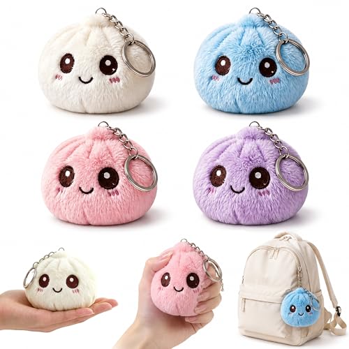 4 Pack Plush Keychains 3.35 Kawaii Plush Squishy Toys for Kids Soft Fidget Backpack Charms for Purse Bag Birthday Gifts Party Favors Goodie Bag Fillers