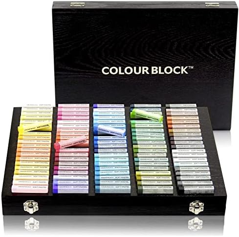COLOUR BLOCK 100pc Wooden Case Soft Pastel Art Set for Beginners and Experienced Artists, Assorted Colors Square Chalk Pastels Art Supplies for Drawing, Blending, Shading