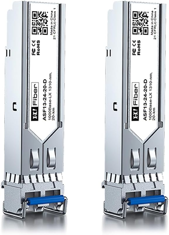 H!Fiber 1.25G Single Mode SFP LC Module, 1000Base-LX/LH Fiber Transceiver for Cisco GLC-LH-SMD, Meraki, Ubiquit UniFi, TP-Link, Fortinet, Intel, Netgear, Mikrotik and More (SMF,1310nm,20km,DDM) 2 Pack