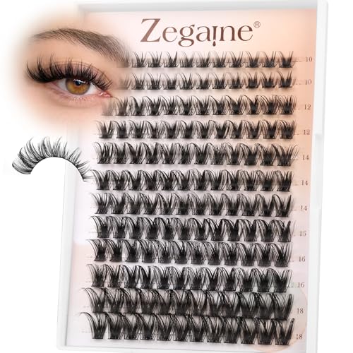 Wispy Lash Clusters Natural Eyelash Clusters Wispy Cluster Eyelash Extensions Manga Cluster Lashes Natural Lash Clusters 10-18MM D-Curly Wispy Individual Lashes 144Pcs by Zegaine