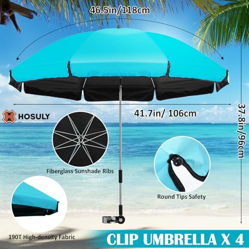Hosuly 4 Pcs Chair Umbrella 41.7in with Clamp, UV Protection Universal Adjustable Sunshade Umbrella, Portable Clamp Umbrella for Outdoor, Camping Chairs, Beach Chairs, Golf Carts, No Chair(Blue)