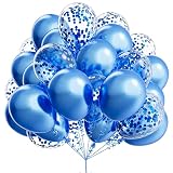 Kelfara Metallic Blue Balloons 60Pcs 12 inch Metallic Blue and Confetti Latex Balloon Bulk for Birth