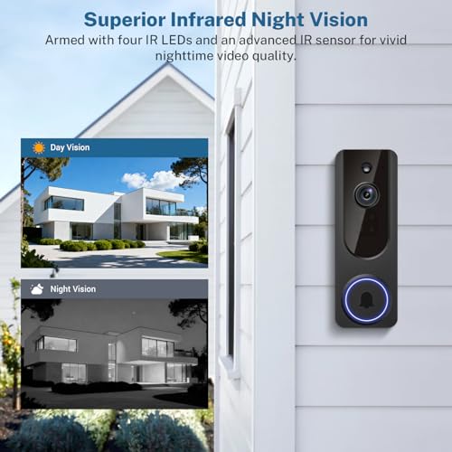 Doorbell Camera Wireless with Indoor Receiver, Battery Powered, AI Human and Motion Detection, 2 Way Talk, 1080P Night V - Additional View