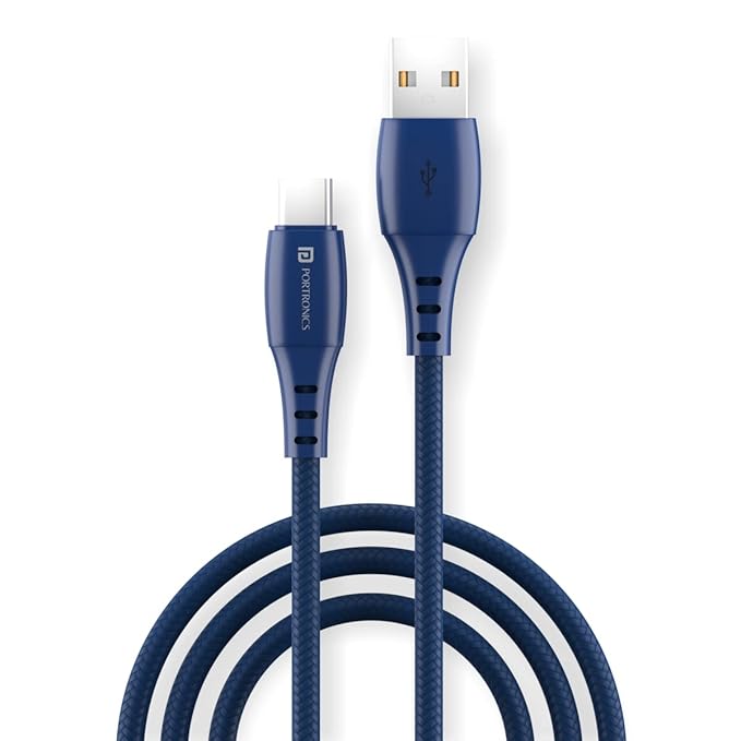 Portronics Konnect A Type-C Cable with 3A Rapid Charging & 480mbps Data Transmission,1 M Cord Length(Blue)