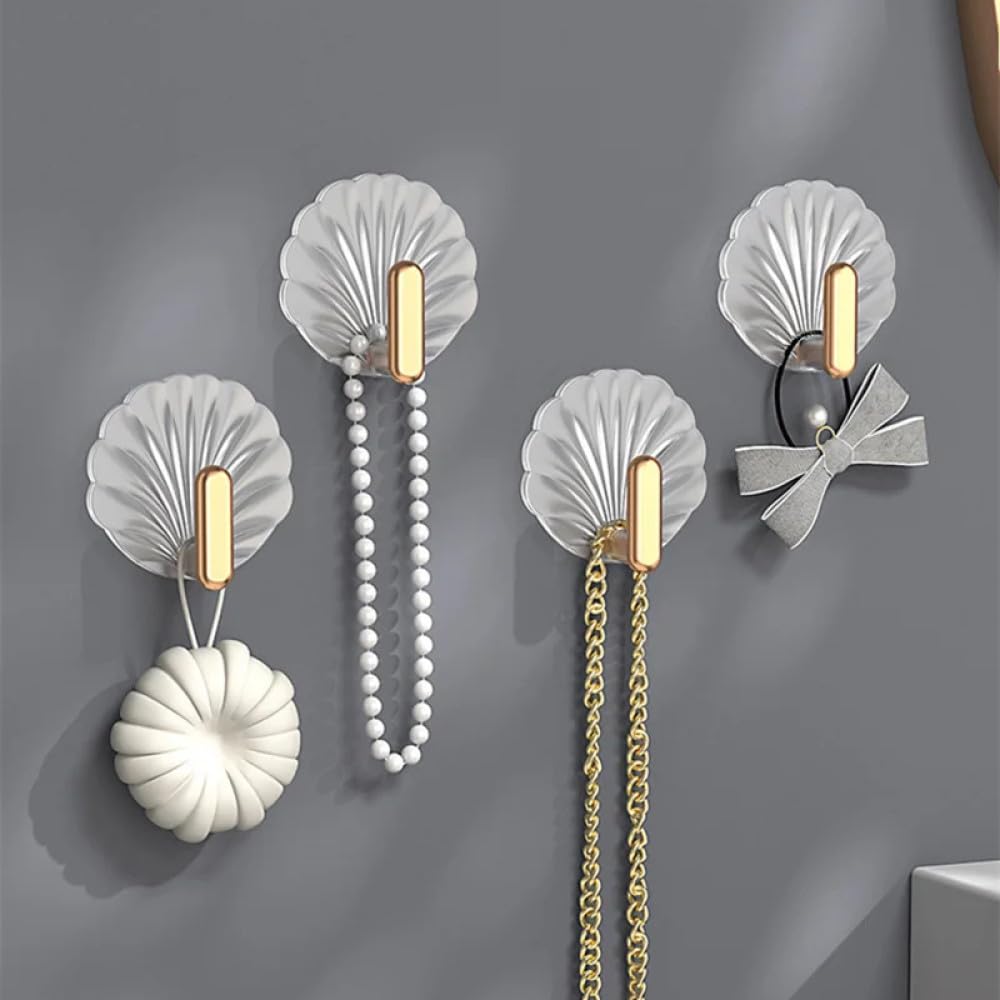 Juego de 4 ganchos de pared creativos de concha para baño, multifuncionales, ganchos sin perforación, percheros decorativos para el hogar, ganchos adhesivos, rojo, 4 piezas, 8 juegos