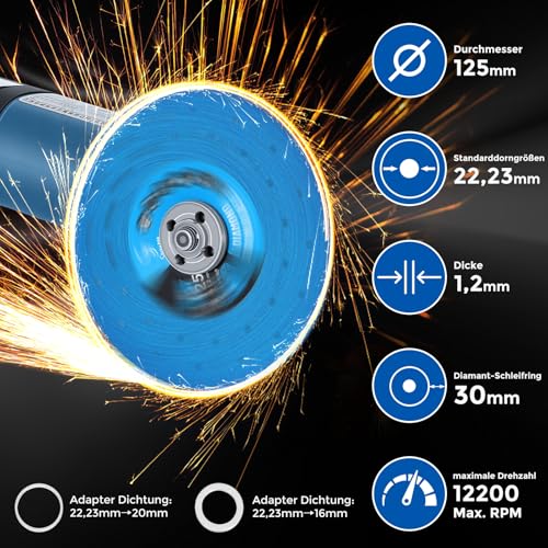 3 Stück Fliesen Trennscheiben 125 Metall 1mm, Disc Dünn Diamantscheibe 125mm x 22.23mm für Schneiden und Schleifen von Stein, Metall Kunststoff und Vielen Weiteren Werkstoffen