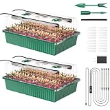 Guioiby Seed Starter Tray, 120-Cells Seed Starter Kit with Grow Light, 2 Pack Reusable Seeding Starter Trays with Air Vent Humidity Domes for Greenhouse Gardening Indoor Planting Growing (Green Base)