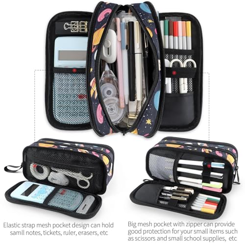 Image of Fustylead Hand Draw Space Rocket Planet Stars Large Pencil Bag Storage Pen Case Makeup Pouch Stationery Bag for School College Office Organizer