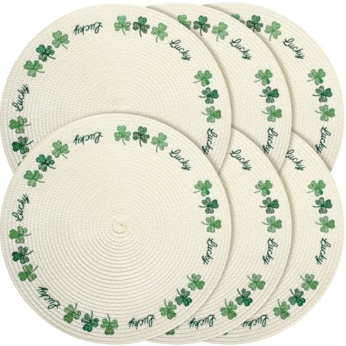 Remerry 6 Set Round Shamrock Placemats 13 Inch,St. Patrick's Day