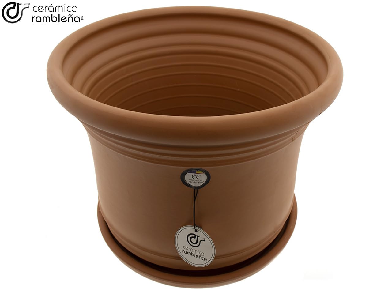 CR CERAMICA RAMBLEÑA Maceta Grande Original Exterior Terracota - Modelo J50, Plato Incluido, 33x33x30 cm