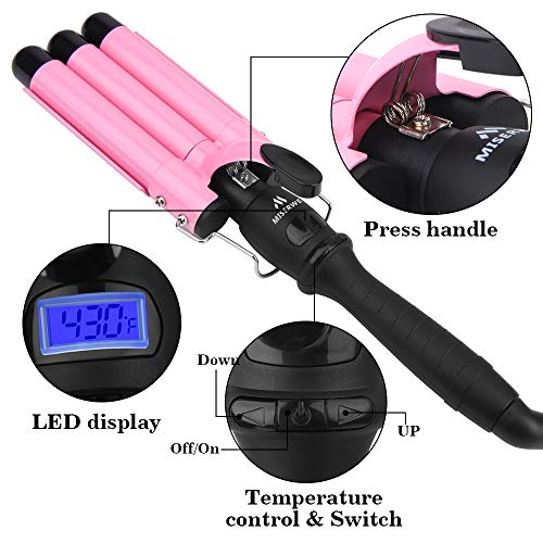 [Update Version] 3 Barrel Curling Iron 1 inch Hair Crimper with LCD Temperature 430℉ Display Hair Wand Waver Iron Fast Heating Ceramic Curling Wand with Heat Resistant Glove & Travel Bag - Thumbnail 2