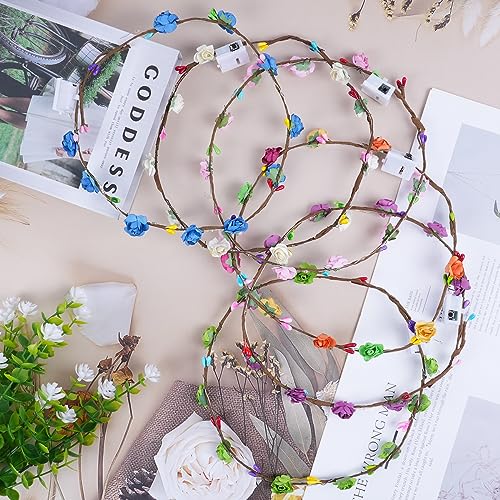Foto von URAQT LED Blumenkranz Stirnband, 6PCS Haarkranz Blumen Mallorca Party Accessoires, Damen und Kinder Festival Zubehör Geburtstag Weihnachten Party Hochzeit Dekor Blumenkranz Kopfschmuck