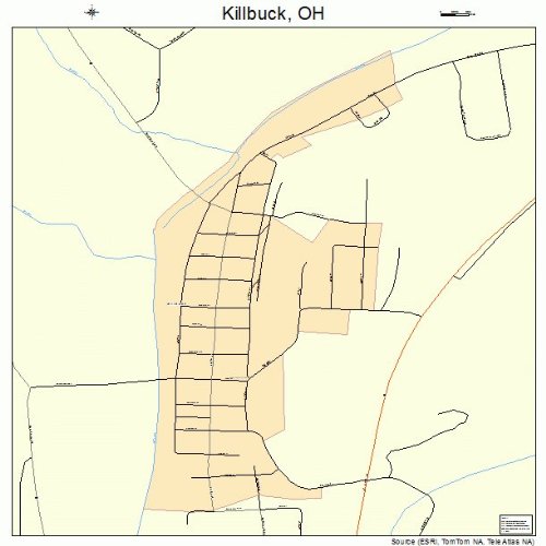 Large Street & Road Map of Killbuck, Ohio OH Printed poster size wall