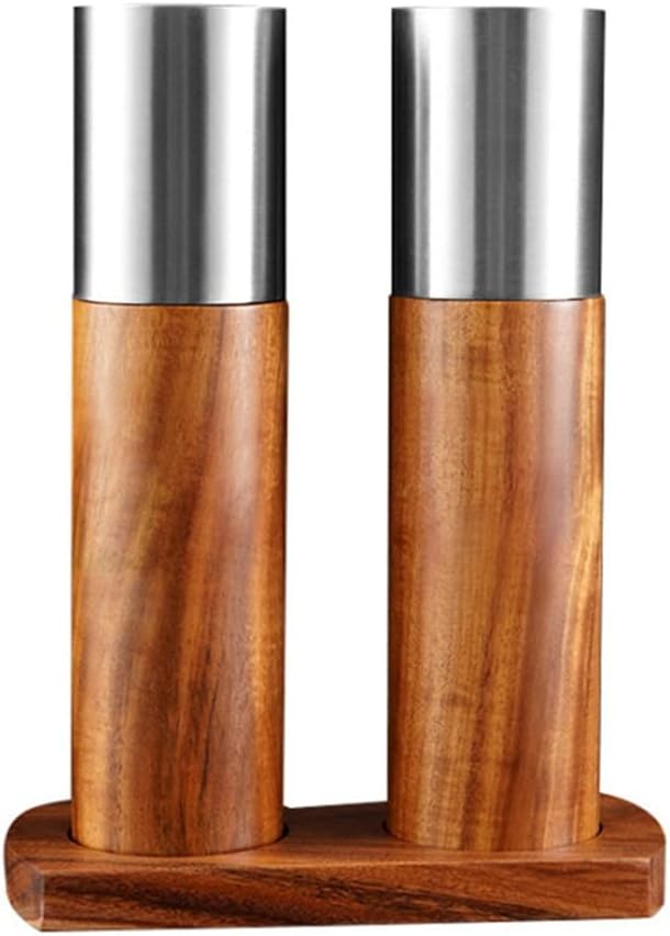 Acacia Wood Pepper Grinder with Holder Salt And Set Wooden Kitchen Spice Mill Adjustable Coarseness