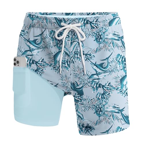 Palmyth 2 in 1 Mens Swim Trunks with Compression Liner 5 Inch Quick Dry Men's Swim Suit with Pockets