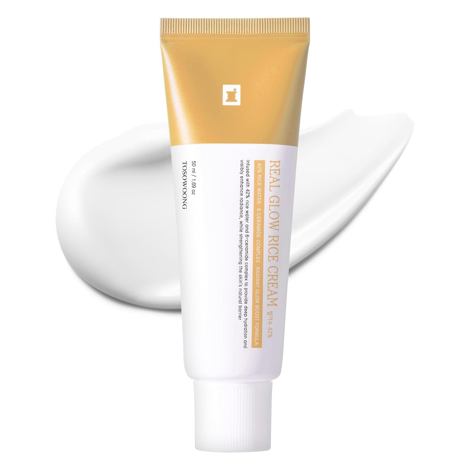 TOSOWOONG Real Glow Rice Cream, 42% Rice Bran Water Hydrating Face Moisturizer, Hyaluronic Acid, 6 Ceramides Deep Nourishment, Moisture Barrier Repair, Glass Skin, Korean Skincare, 50ml / 1.69 fl. oz.