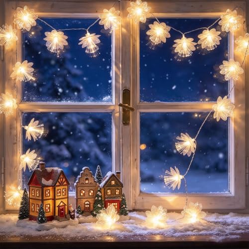 2PCS 16.4ft Solar Flower Lights, Artificial Flower Fiber Optic Lights | Warm White LED Fairy Lights for Christmas Tree Home Party Decorations, Waterproof Hanging Lights, Decorative Lights - image 1
