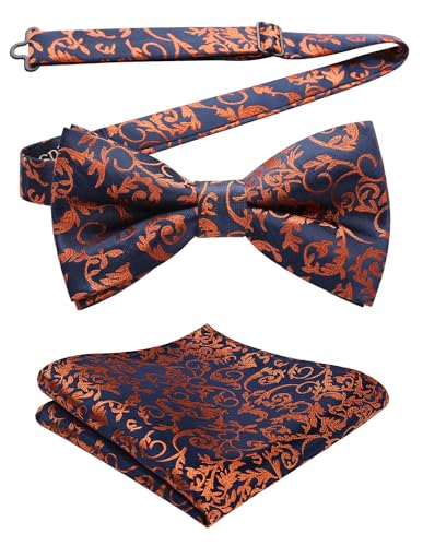Image of HISDERN Bow Ties for Men Paisley Floral Pre-tied Bowtie Pocket Square Set Men's Formal Bow Ties Wedding Party