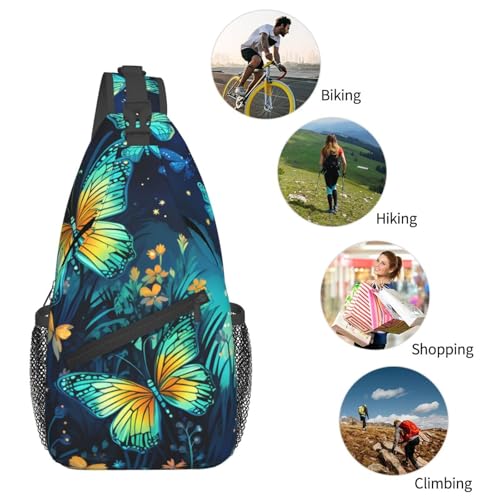 Mochila cruzada ligera unisex con patrón de mariposa forestal miniatura 6