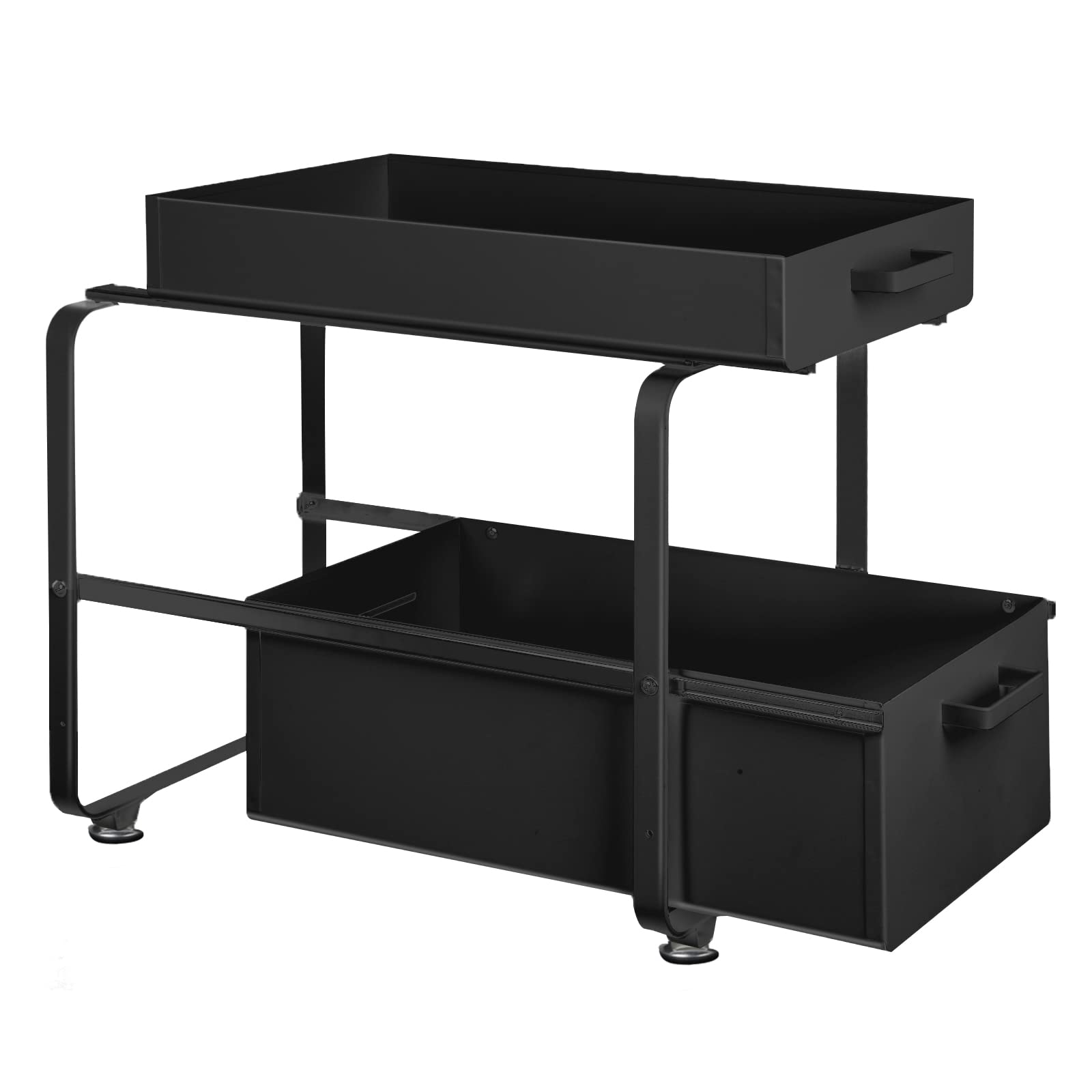 HUOLE Almacenaje Bajo Fregadero 2 Niveles Organizador con cestas deslizantes Especiero con 2cajones Acero Inoxidable Organizador para Cocina,Baño,Oficina-40 * 25.5 * 39.5cm-negro-2pc