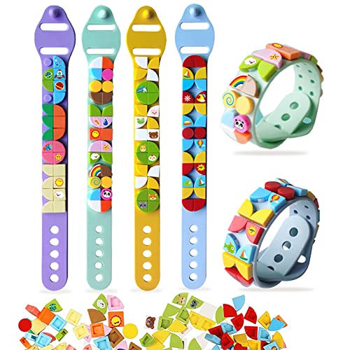Lot de 6 bracelets pour enfants avec blocs de construction,Bracelets d'amitié Jouets Bricolage,créatif Kit de fabrication,Bracelets pour enfants,filles,garçons,cadeaux d'anniversaire Cover