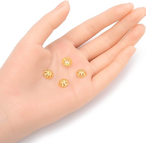 Miniatura 2 de Adabele BF174-10 - 50 tapas de cuentas de flores de filigrana resistentes al deslustre de 0.394 pulgadas (0.394 in), chapados en oro, para joyería y