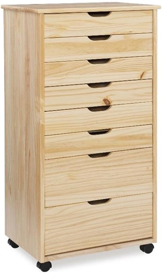 Linon Callie Multpurpose Eight Drawer Dresser Wood Rolling File Cabinet Storage Cart in Natural