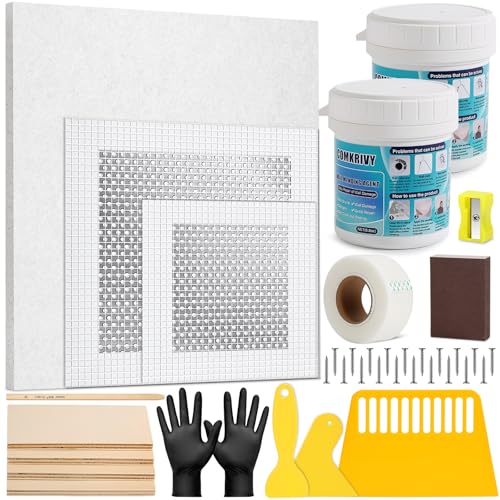 37 Pcs Drywall Repair Kit with 12"x12" Dry Wall Panel, Dry wall Patch Kit Sheetrock Repair Kit with Spackle, Mesh Tape, Putty Knives & Sanding Block for Sheet Rock Wall Surface Ceiling Large Hole Fill