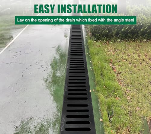 Image of Pedestrian 4 Pack 16x8in Ductile Iron Trench Drain Grate | Durable Metal Anti Corrosion A15 Cast Iron Channel Outdoor Channel Drainage Cover Downspout Sewer Yard Fence Basement