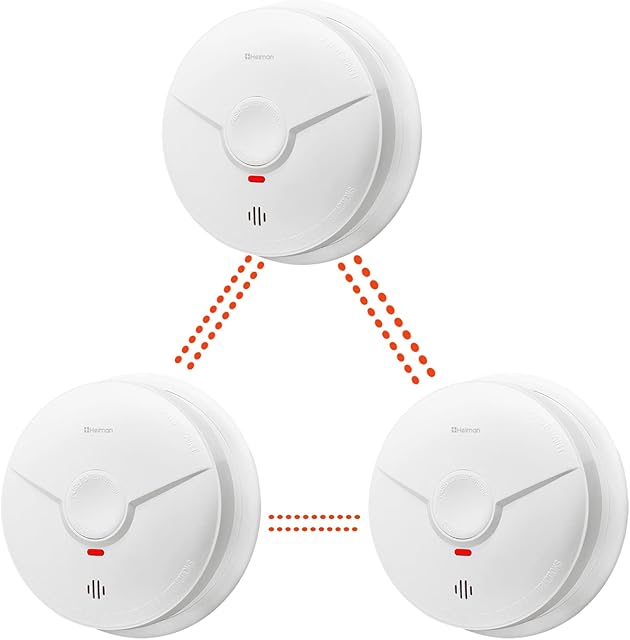 HEIMAN Photoelectric Wireless Interconnected Smoke Alarm Detector ,10-Year Battery Smoke Detector,fire alarm with LED Indicator & Silence Button, Conforms to EN14604 Standard (3-PACK), White