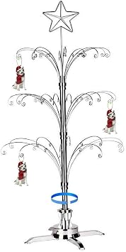 HOHIYA 47 Inch Ornament Display Tree Stand Rotating Silver 60 Hooks Metal Holder Hanger Wire Hanging for Waterford Swarovski Lenox Crystal Glass Christmas Balls Bauble Dog Cat Decorations Gift Craft