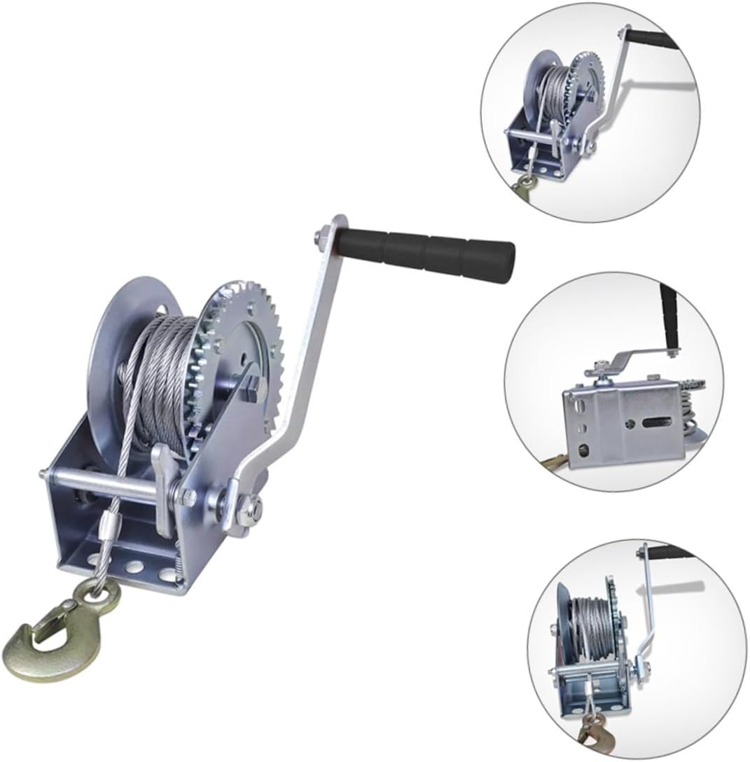 Zerodeko Hand Crank Winch with 10m Steel Cable 3500lbs Towing Winch for Car Boat Trailer Hauling Cable Sturdy Manual Pulling Tool for Vehicle and Marine Use