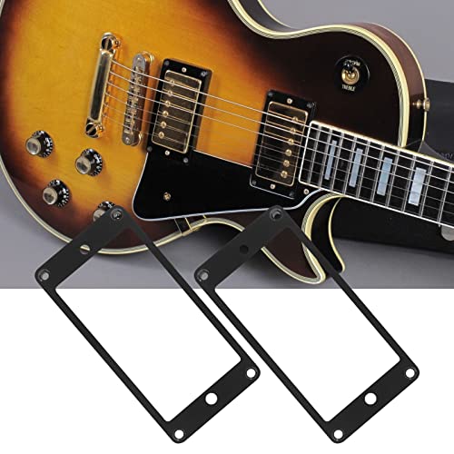 Jiozermi 2 Pcs Plastic Flat Bottom Humbucker Pickup Mounting Ring Set, Bridge Neck Pickups Cover Frame Replacement Part For Electric Guitar Or Precision Bass, Black #TOP5