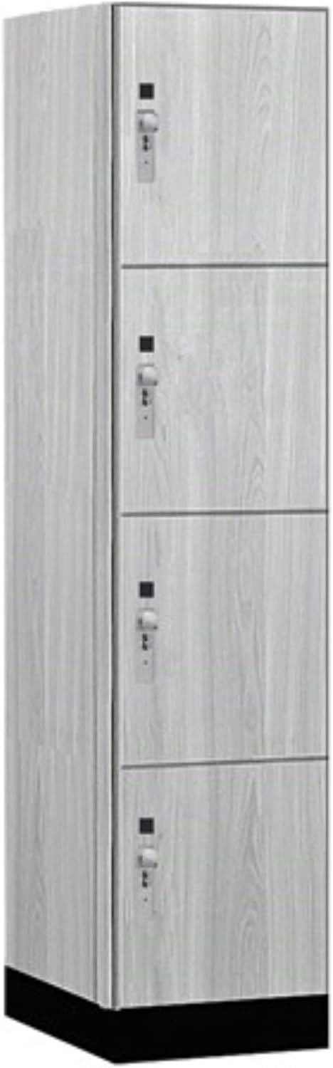 Salsbury 18" Wide Premier Wood Locker-Four Tier-1 Wide-6 Feet High-21 Deep-Silver Teak-Silver Hasps