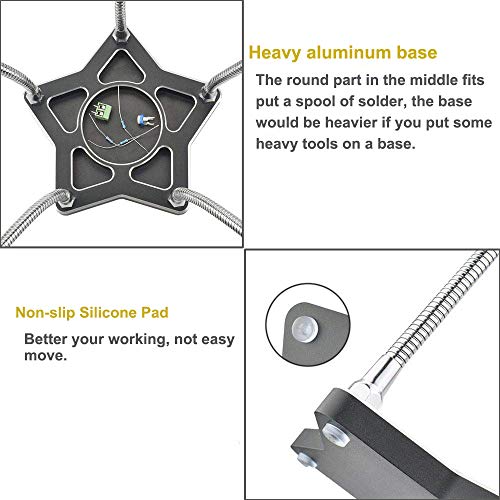 Helping Hand Third Hand Soldering Tools Flexible 360° Stainless Steel Arms 3X Magnifying Lamp with Heavy Duty Aluminum Base and Rotary Clips for PCB Board Repair,Jewelry Maker
