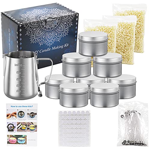 Candle Making Kit Supplies, DIY Candle Craft Tools Candle Tins, Beeswax, Stainless Pouring Pot, Candle Wicks, Wicks Sticker, Wicks Holder and Spoon for Beginner Professionals