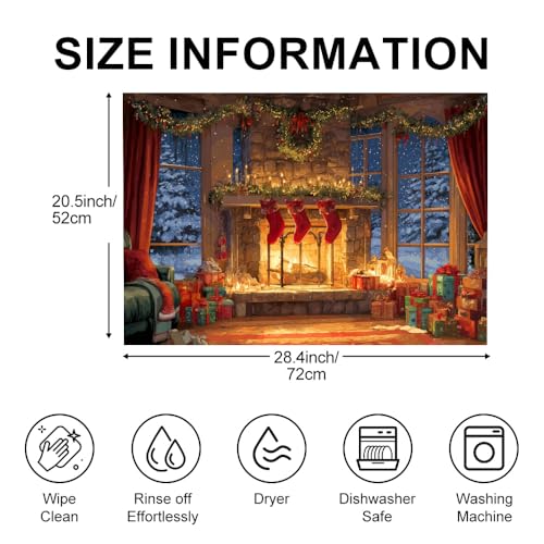 Image of Christmas Fireplace Stocking Scene Stove Top Cover 28.35x20.47in