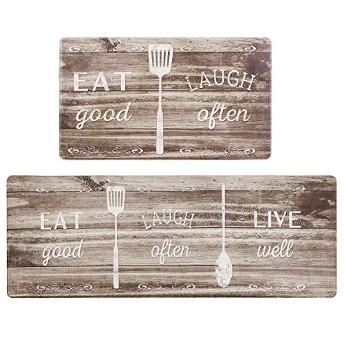 Kitchen Rug Set,LEEVAN Kitchen Floor Mats 2 Piece PVC Leather Anti Fatigue Comfort Heavy Duty Standing Mat Waterproof Oil Proof Non-Skid Rubber Back Washable Doormat Bathroom Area Rug Carpet Illinois 