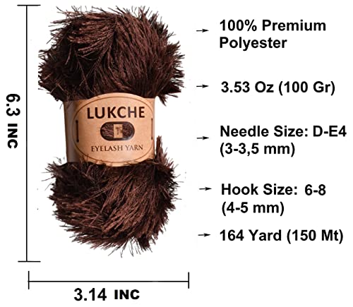 Image of Eyelash Fun Fur Yarn Premium 100% Polyester 164 Yds (150 Mt), 3.53 Oz (100 Gr) Colorful Crochet Yarn Dıy Hand Knitting (Brown, 3 Skein)