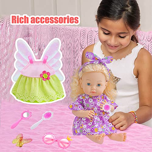Dollbie 14 Inch Baby Doll With Hair Baby Girl Dolls Reborn Baby Doll Real Life Baby Dolls For Toddlers Doll Clothes And Accessories(1 Doll+2 Sets Clothes+5 Pcs Accessories) #TOP4