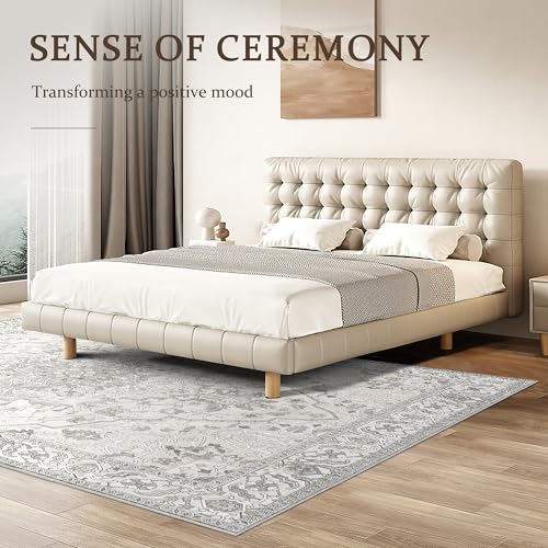 Deerly Washable Bedroom Area Rug 4x6 Indoor Thin Carpet for Living Room Boho Vintage Rug for Kitchen Entryway Dining Room Office Non-Slip Low Pile, Beige/Multi