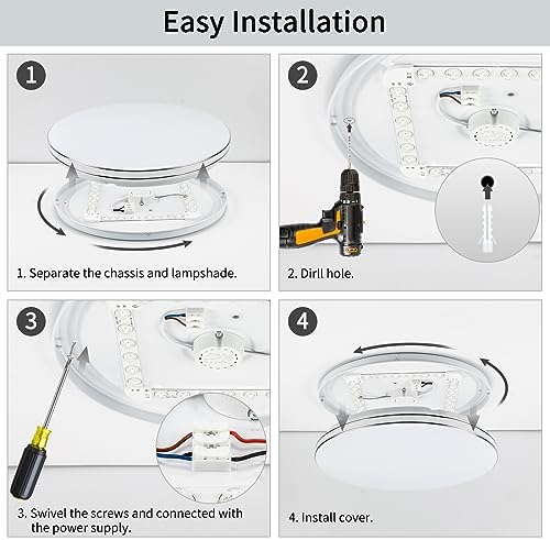 VIPMOON LED Ceiling Light 18W 6500K Cool White, Indoor Flush Mount Ceiling Lamp, Silver-Rimmed Round Ceiling Lights for Bedroom Bathroom Kitchen Hallway Office Stairwell Dining Room