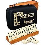 Queensell Dominos Set for Adults with 4 Domino Racks - Double 6 Dominoes Set with Domino Holder, Classic Board...