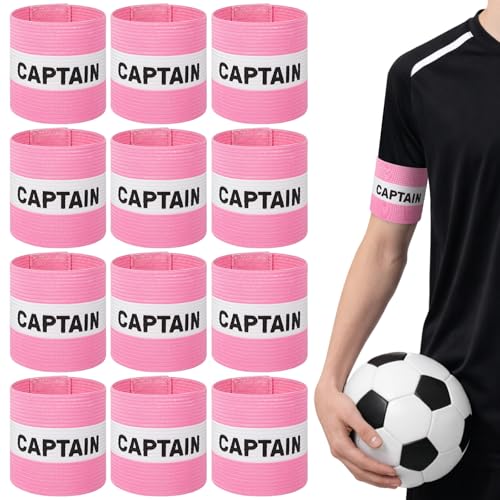 Simlakey 12 Pcs Soccer Captain Armband 11x3.5 Inch Pink Elastic Leader Arm Band for Adult Youth Adjustable Team Accessories