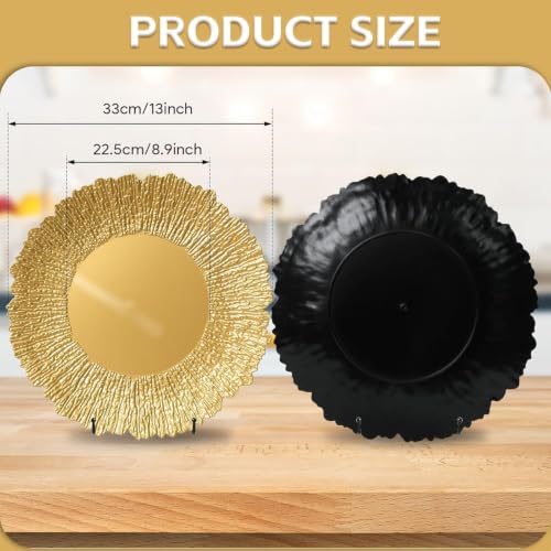 PROY 100 Pcs Gold Chargers for Dinner Plates, 13" Reusable Reef Serving Gold Chargers, Round Plastic Shiny Decorative Charger Plates for Wedding, Catering, Parties, Restaurant, Home Dinner Use by PROY - Used condition - Image 3