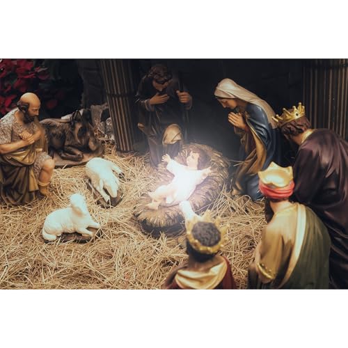 Nativity Scene Backdrop Baby Jesus Virgin Mary Joseph Statues Photography